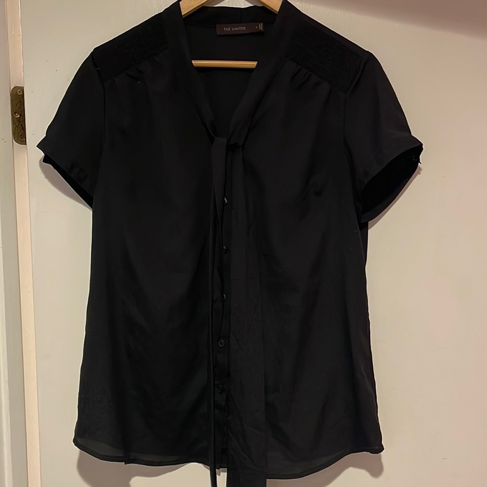 The Limited black short sleeve button down blouse